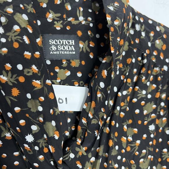 Scotch & Soda Shirt Womens Large Black Fall Print Acorn 100% Viscose Button Up‎ - Picture 5 of 16